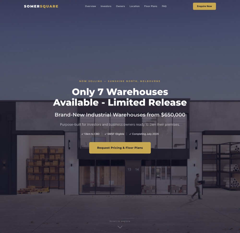 Somer Square website, industrial warehouses Sunshine North